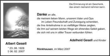 Traueranzeige von Albert Gesell von Tageszeitung