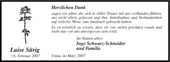 Traueranzeige von Luise Sürig von Tageszeitung