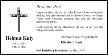 Traueranzeige von Helmut Kuly von Tageszeitung