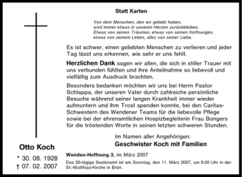 Traueranzeige von Otto Koch von Tageszeitung