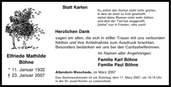 Traueranzeige von Elfriede Mathilde Böhne von Tageszeitung