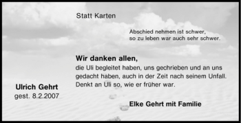 Traueranzeige von Ulrich Gehrt von Tageszeitung