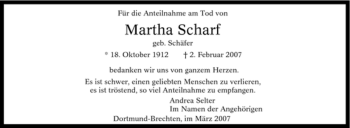 Traueranzeige von Martha Scharf von Tageszeitung
