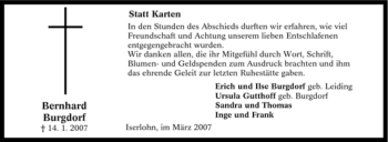 Traueranzeige von Bernhard Burgdorf von Tageszeitung