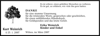 Traueranzeige von Kurt Weinrich von Tageszeitung