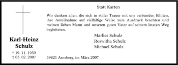Traueranzeige von Karl-Heinz Schulz von Tageszeitung