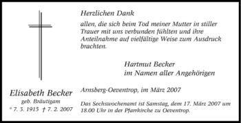 Traueranzeige von Elisabeth Becker von Tageszeitung