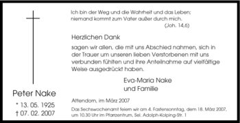 Traueranzeige von Peter Nake von Tageszeitung