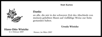 Traueranzeige von Hans-Otto Wietzke von Tageszeitung