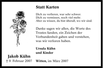 Traueranzeige von Jakob Kühn von Tageszeitung