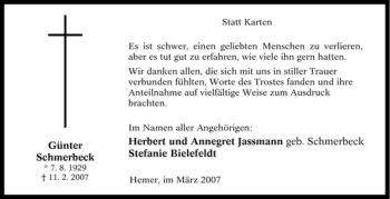 Traueranzeige von Günter Schmerbeck von Tageszeitung