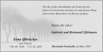 Traueranzeige von Erna Ißbrücker von Tageszeitung