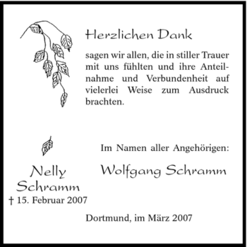 Traueranzeige von Nelly Schramm von Tageszeitung