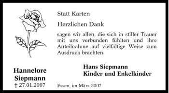 Traueranzeige von Hannelore Siepmann von Tageszeitung