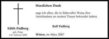 Traueranzeige von Edith Padberg von Tageszeitung