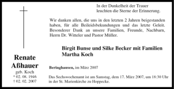 Traueranzeige von Renate Aßhauer von Tageszeitung