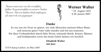 Traueranzeige von Werner Walter von Tageszeitung
