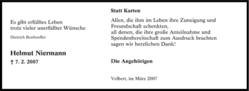 Traueranzeige von Helmut Niermann von Tageszeitung