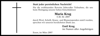 Traueranzeige von Maria Krag von Tageszeitung
