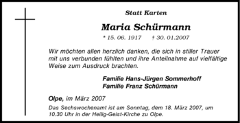 Traueranzeige von Maria Schürmann von Tageszeitung