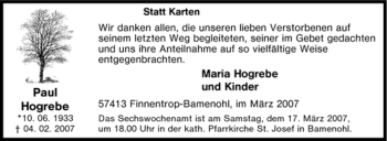 Traueranzeige von Paul Hogrebe von Tageszeitung