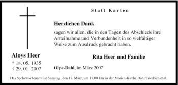 Traueranzeige von Aloys Herr von Tageszeitung