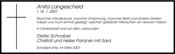 Traueranzeige von Anita Langescheid von Tageszeitung