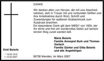 Traueranzeige von Emil Beierle von Tageszeitung