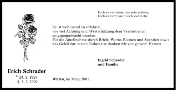 Traueranzeige von Erich Schrader von Tageszeitung