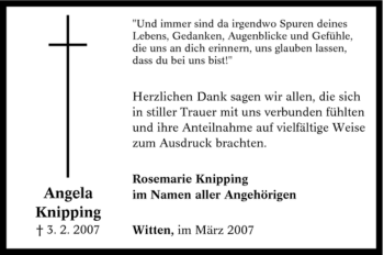 Traueranzeige von Angela Knipping von Tageszeitung