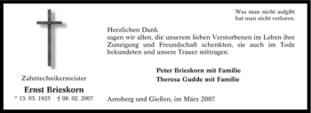 Traueranzeige von Ernst Brieskorn von Tageszeitung