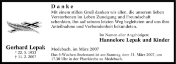 Traueranzeige von Gerhard Lepak von Tageszeitung