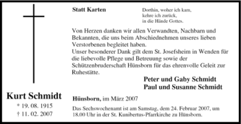 Traueranzeige von Kurt Schmidt von Tageszeitung