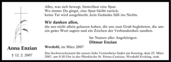 Traueranzeige von Anna Enzian von Tageszeitung