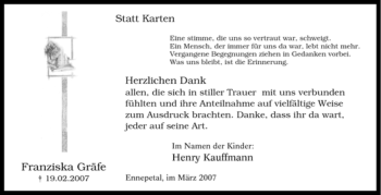Traueranzeige von Franziska Gräfe von Tageszeitung