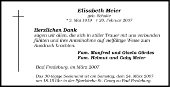 Traueranzeige von Elisabeth Meier von Tageszeitung