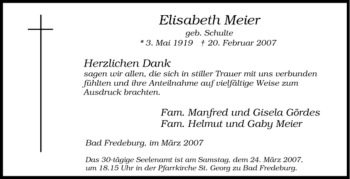Traueranzeige von Elisabeth Meier von Tageszeitung