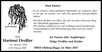 Traueranzeige von Hartmut Dreßler von Tageszeitung