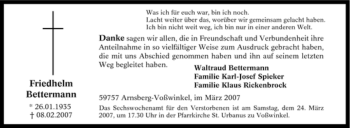 Traueranzeige von Friedhelm Bettermann von Tageszeitung