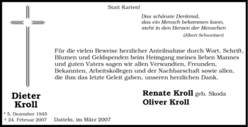 Traueranzeige von Dieter Kroll von Tageszeitung