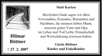 Traueranzeige von Hilmar Büttner von Tageszeitung