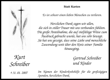 Traueranzeige von Kurt Schreiber von Tageszeitung