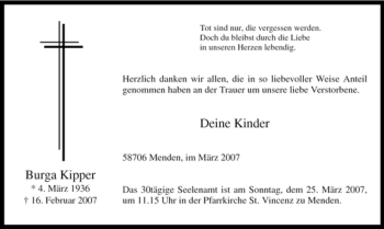 Traueranzeige von Burga Kipper von Tageszeitung