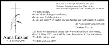 Traueranzeige von Anna Enzian von Tageszeitung