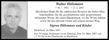 Traueranzeige von Walter Hülsmann von Tageszeitung