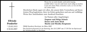 Traueranzeige von Elfriede Posdorfer von Tageszeitung