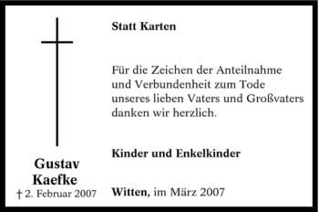 Traueranzeige von Gustav Kaefke von Tageszeitung