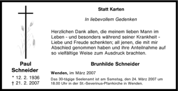 Traueranzeige von Paul Schneider von Tageszeitung