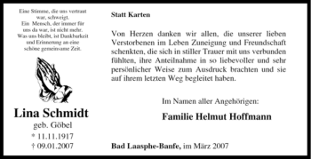 Traueranzeige von Lina Schmidt von Tageszeitung