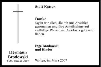 Traueranzeige von Hermann Brodowski von Tageszeitung